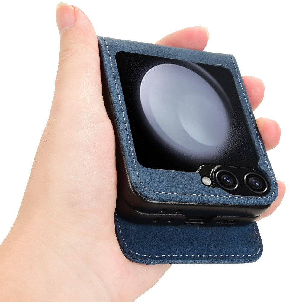 For Samsung Galaxy Z Flip7 FE 5G / Z Flip6 5G PU Leather+PC Phone Case Separable Design Card Slot Skin-Touch Cover - Blue