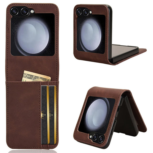 For Samsung Galaxy Z Flip6 5G PU Leather+PC Phone Case Separable Design Card Slot Skin-Touch Cover - Brown