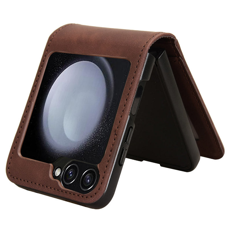 For Samsung Galaxy Z Flip6 5G PU Leather+PC Phone Case Separable Design Card Slot Skin-Touch Cover - Brown