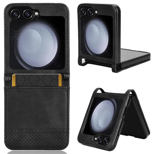 For Samsung Galaxy Z Flip6 5G Cover Retro Texture One-Piece Design PU Leather+PC Phone Case Shell with Card Slot - Black