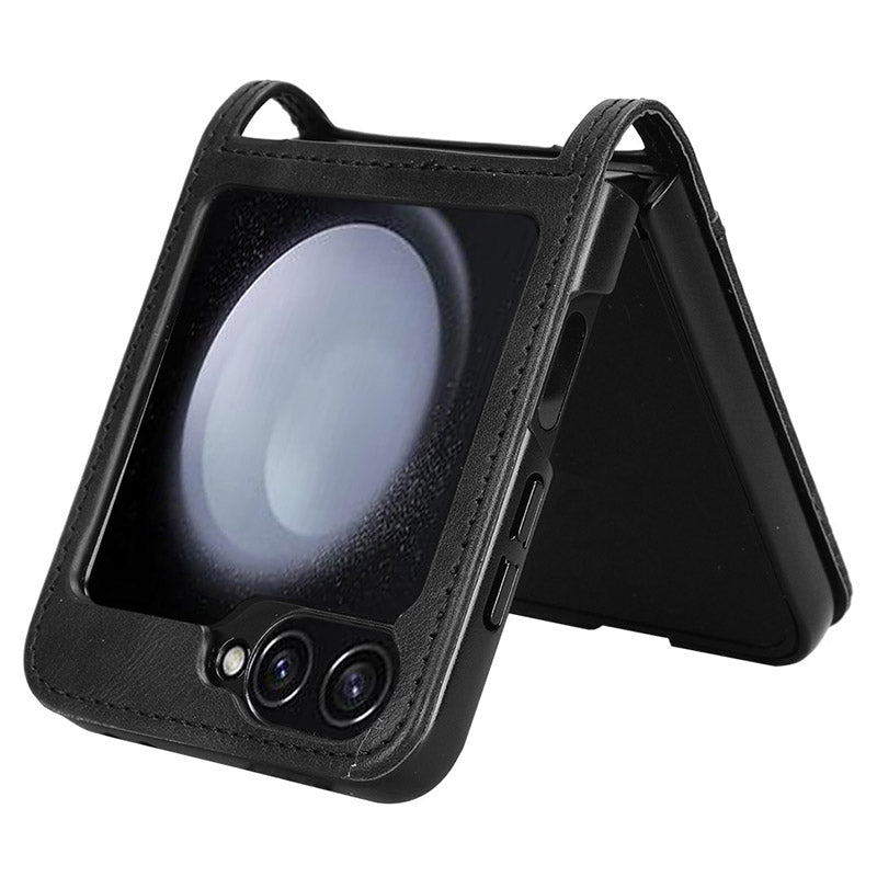 For Samsung Galaxy Z Flip6 5G Cover Retro Texture One-Piece Design PU Leather+PC Phone Case Shell with Card Slot - Black