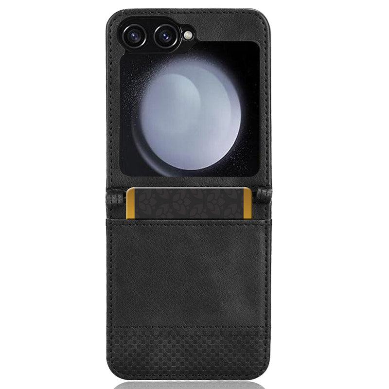 For Samsung Galaxy Z Flip6 5G Cover Retro Texture One-Piece Design PU Leather+PC Phone Case Shell with Card Slot - Black