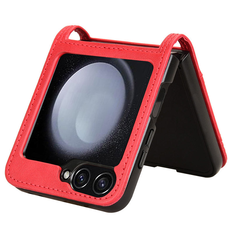 For Samsung Galaxy Z Flip6 5G Cover Retro Texture One-Piece Design PU Leather+PC Phone Case Shell with Card Slot - Red
