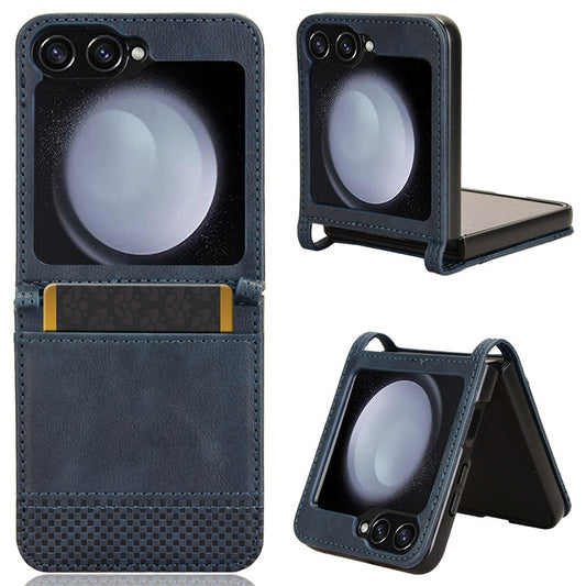 For Samsung Galaxy Z Flip6 5G Cover Retro Texture One-Piece Design PU Leather+PC Phone Case Shell with Card Slot - Blue