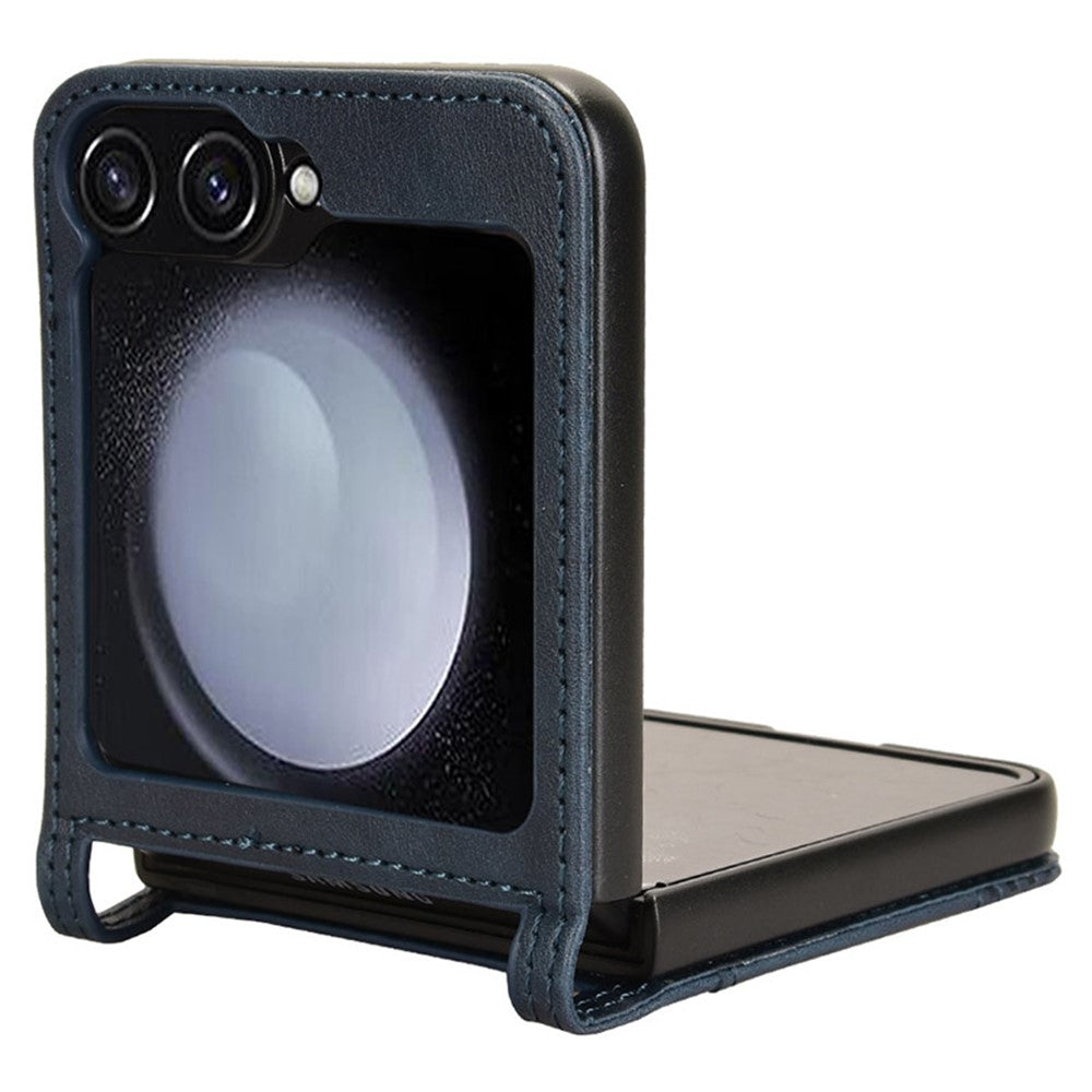 For Samsung Galaxy Z Flip7 FE 5G / Z Flip6 5G Cover Retro Texture One-Piece Design PU Leather+PC Phone Case Shell with Card Slot - Blue