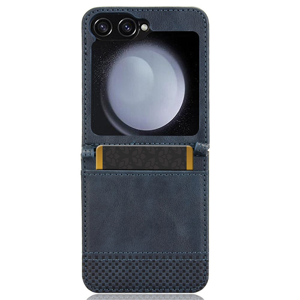 For Samsung Galaxy Z Flip7 FE 5G / Z Flip6 5G Cover Retro Texture One-Piece Design PU Leather+PC Phone Case Shell with Card Slot - Blue