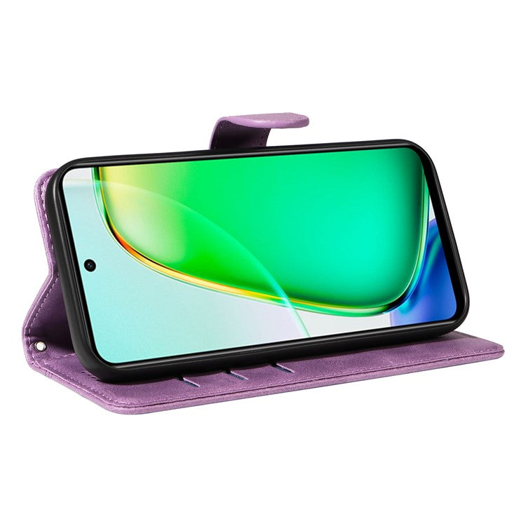 For vivo Y28 4G Case PU Leather Wallet Phone Cover T-shape Lines Imprint - Light Purple