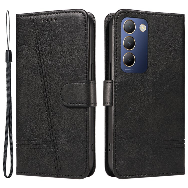 For vivo V40 SE 5G / Y100 5G (Indonesia) / Y200e 5G / V30 Lite 5G (India) Case T-Shaped Lines PU Leather Wallet Phone Cover - Black