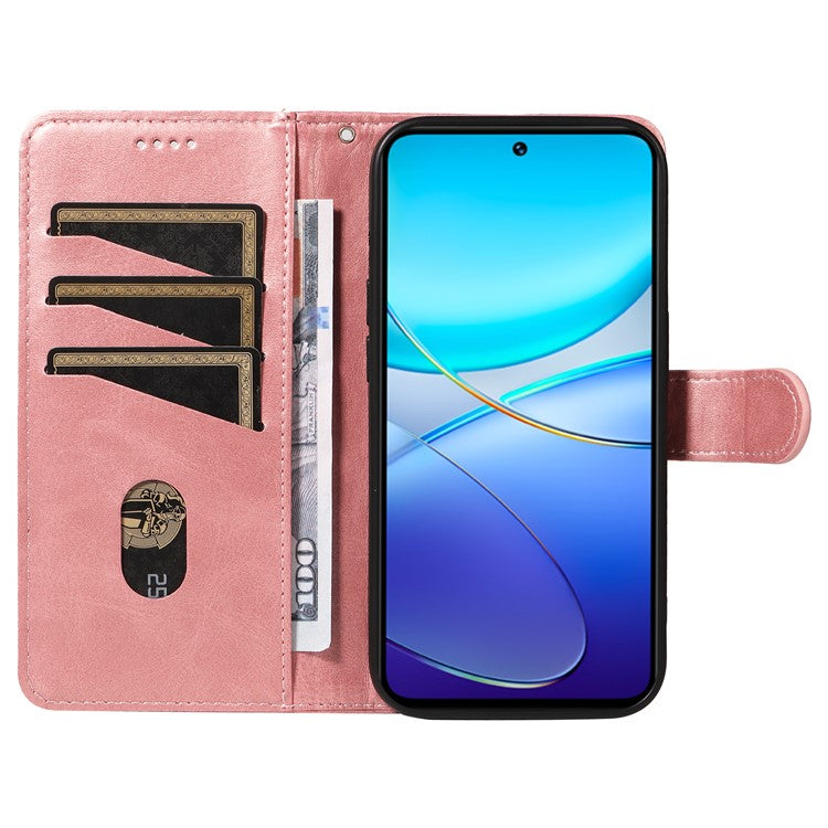 For vivo V40 SE 5G / Y100 5G (Indonesia) / Y200e 5G / V30 Lite 5G (India) Case T-Shaped Lines PU Leather Wallet Phone Cover - Rose Gold