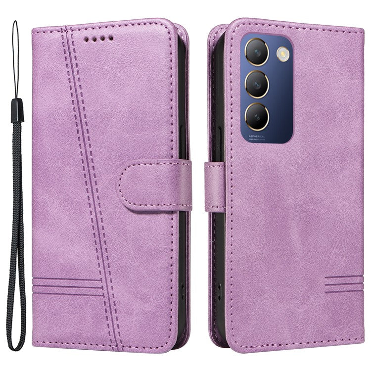 For vivo V40 SE 5G / Y100 5G (Indonesia) / Y200e 5G / V30 Lite 5G (India) Case T-Shaped Lines PU Leather Wallet Phone Cover - Light Purple