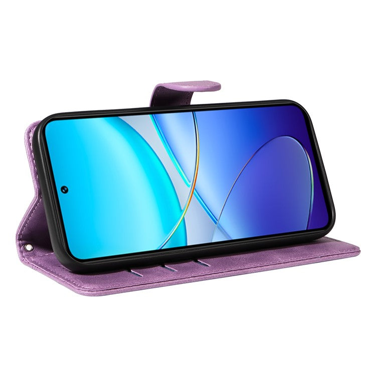 For vivo V40 SE 5G / Y100 5G (Indonesia) / Y200e 5G / V30 Lite 5G (India) Case T-Shaped Lines PU Leather Wallet Phone Cover - Light Purple