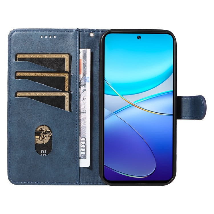 For vivo V40 SE 5G / Y100 5G (Indonesia) / Y200e 5G / V30 Lite 5G (India) Case T-Shaped Lines PU Leather Wallet Phone Cover - Blue