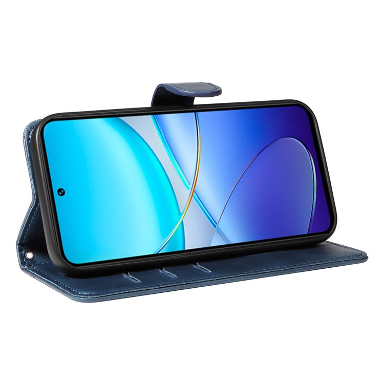 For vivo V40 SE 5G / Y100 5G (Indonesia) / Y200e 5G / V30 Lite 5G (India) Case T-Shaped Lines PU Leather Wallet Phone Cover - Blue