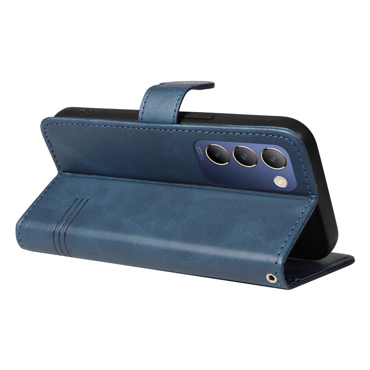 For vivo V40 SE 5G / Y100 5G (Indonesia) / Y200e 5G / V30 Lite 5G (India) Case T-Shaped Lines PU Leather Wallet Phone Cover - Blue