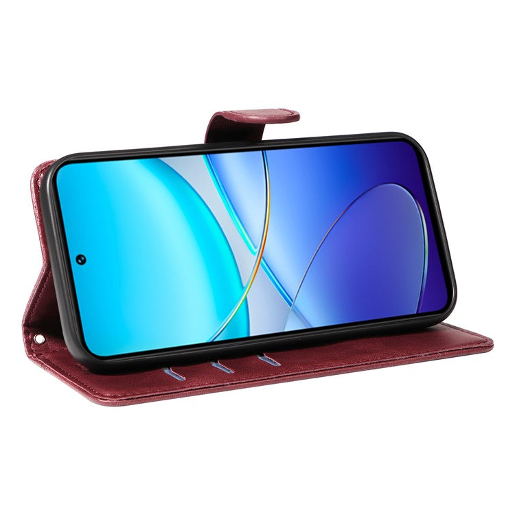 For vivo V40 SE 5G / Y100 5G (Indonesia) / Y200e 5G / V30 Lite 5G (India) Case T-Shaped Lines PU Leather Wallet Phone Cover - Wine Red