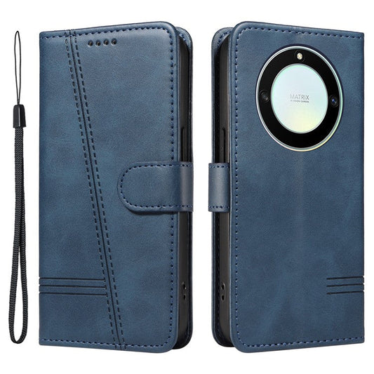 For Honor X40 5G / X9a 5G / Magic5 Lite 5G Case T-Shaped Lines PU Leather Wallet Stand Phone Cover - Blue