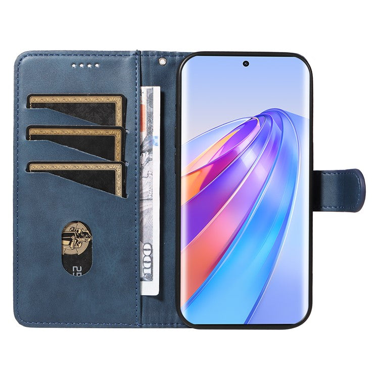 For Honor X40 5G / X9a 5G / Magic5 Lite 5G Case T-Shaped Lines PU Leather Wallet Stand Phone Cover - Blue