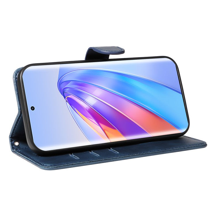For Honor X40 5G / X9a 5G / Magic5 Lite 5G Case T-Shaped Lines PU Leather Wallet Stand Phone Cover - Blue