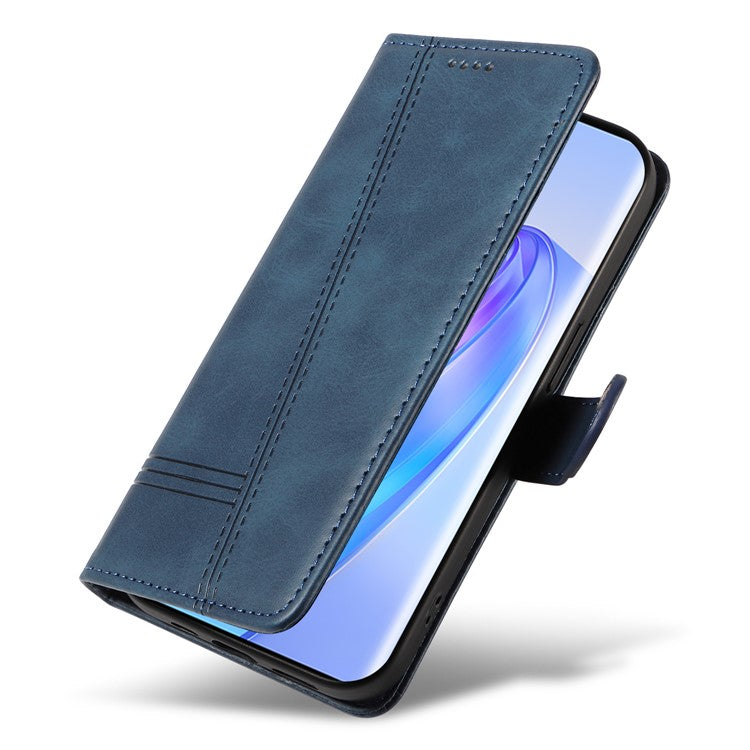 For Honor X40 5G / X9a 5G / Magic5 Lite 5G Case T-Shaped Lines PU Leather Wallet Stand Phone Cover - Blue