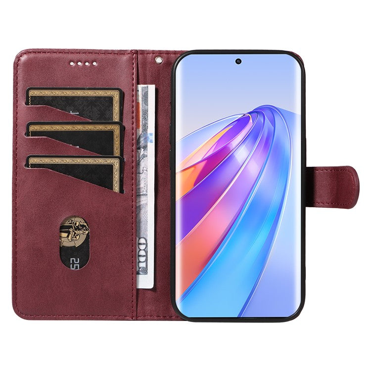 For Honor X40 5G / X9a 5G / Magic5 Lite 5G Case T-Shaped Lines PU Leather Wallet Stand Phone Cover - Wine Red