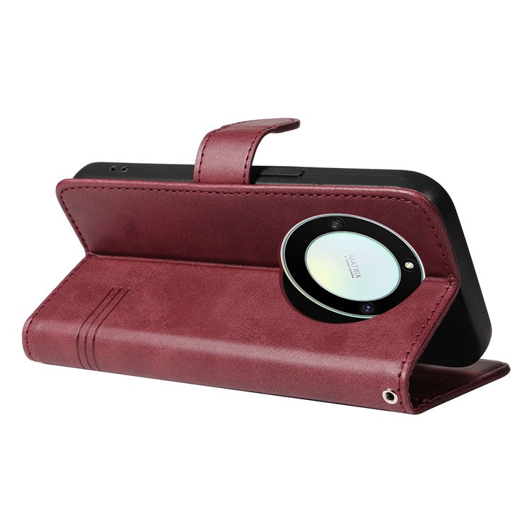 For Honor X40 5G / X9a 5G / Magic5 Lite 5G Case T-Shaped Lines PU Leather Wallet Stand Phone Cover - Wine Red