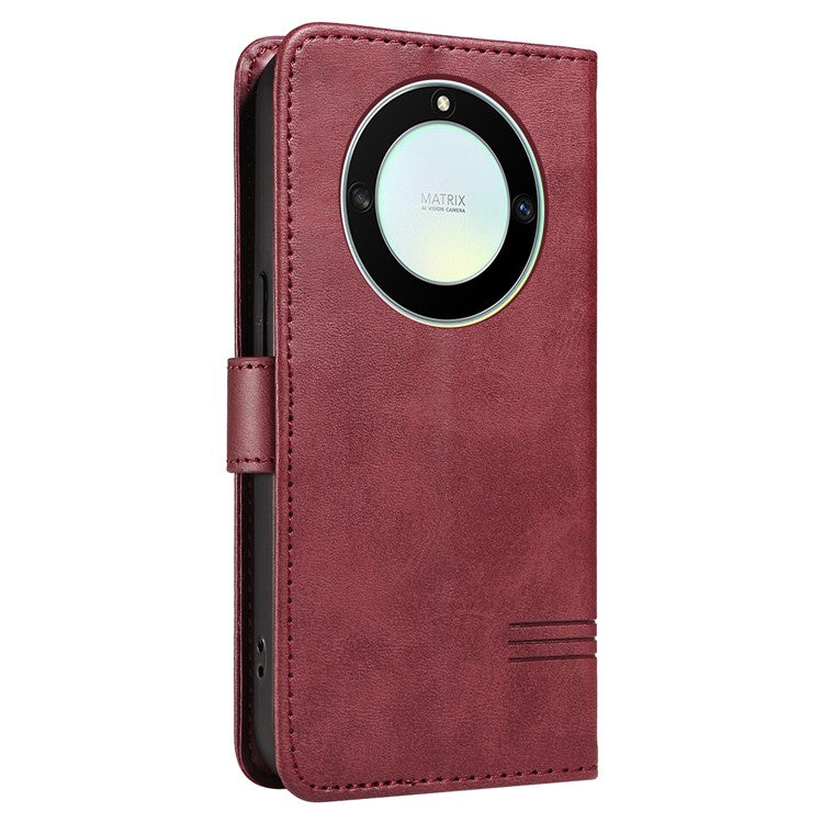 For Honor X40 5G / X9a 5G / Magic5 Lite 5G Case T-Shaped Lines PU Leather Wallet Stand Phone Cover - Wine Red