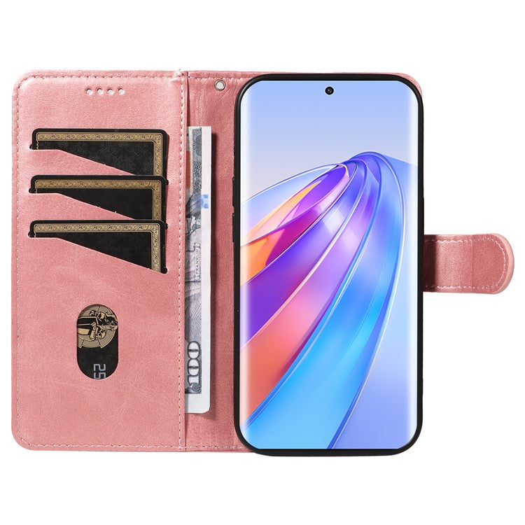 For Honor X40 5G / X9a 5G / Magic5 Lite 5G Case T-Shaped Lines PU Leather Wallet Stand Phone Cover - Rose Gold