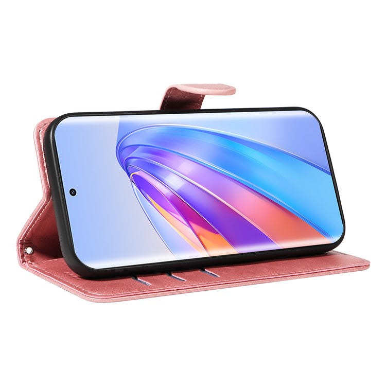 For Honor X40 5G / X9a 5G / Magic5 Lite 5G Case T-Shaped Lines PU Leather Wallet Stand Phone Cover - Rose Gold