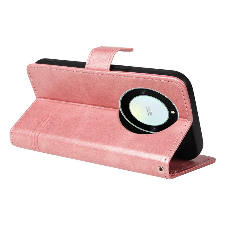 For Honor X40 5G / X9a 5G / Magic5 Lite 5G Case T-Shaped Lines PU Leather Wallet Stand Phone Cover - Rose Gold
