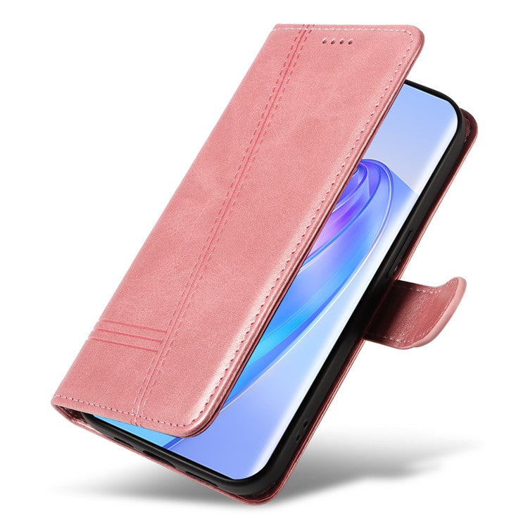 For Honor X40 5G / X9a 5G / Magic5 Lite 5G Case T-Shaped Lines PU Leather Wallet Stand Phone Cover - Rose Gold