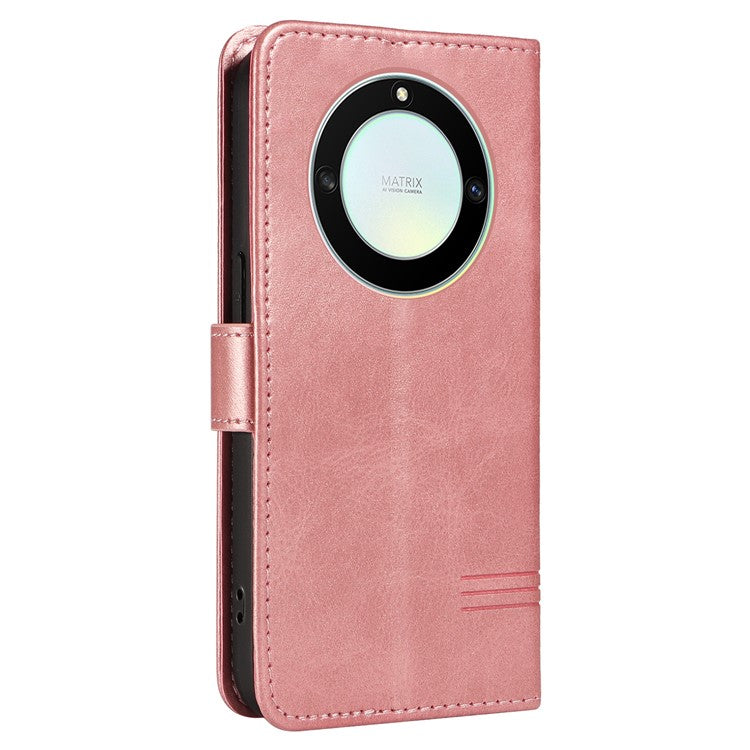 For Honor X40 5G / X9a 5G / Magic5 Lite 5G Case T-Shaped Lines PU Leather Wallet Stand Phone Cover - Rose Gold