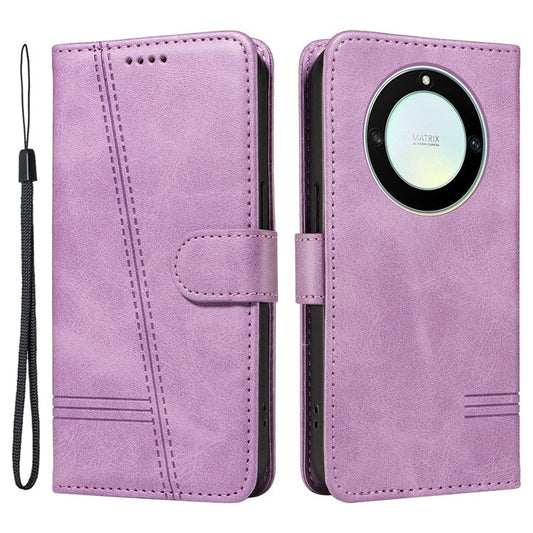 For Honor X40 5G / X9a 5G / Magic5 Lite 5G Case T-Shaped Lines PU Leather Wallet Stand Phone Cover - Light Purple