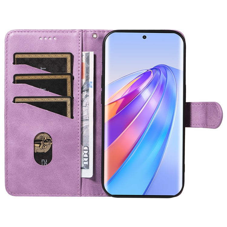 For Honor X40 5G / X9a 5G / Magic5 Lite 5G Case T-Shaped Lines PU Leather Wallet Stand Phone Cover - Light Purple
