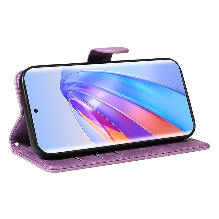 For Honor X40 5G / X9a 5G / Magic5 Lite 5G Case T-Shaped Lines PU Leather Wallet Stand Phone Cover - Light Purple