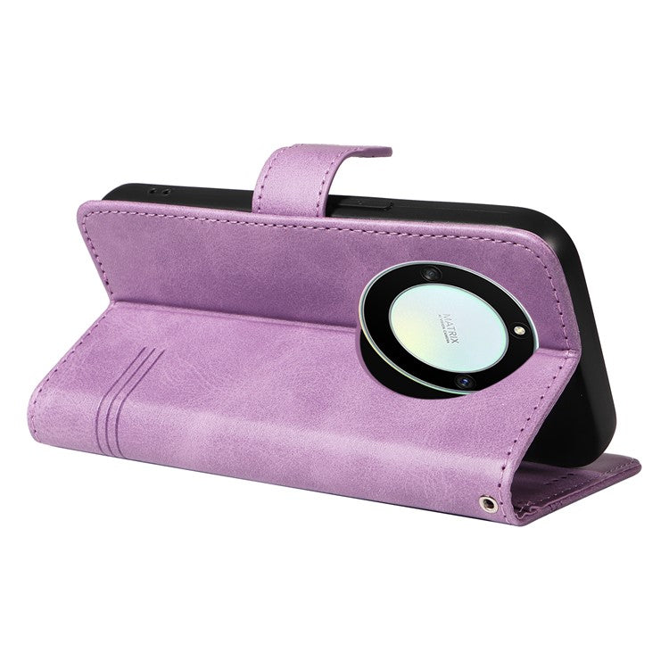 For Honor X40 5G / X9a 5G / Magic5 Lite 5G Case T-Shaped Lines PU Leather Wallet Stand Phone Cover - Light Purple