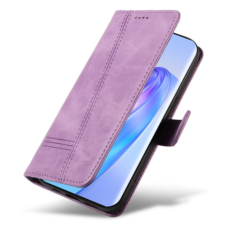 For Honor X40 5G / X9a 5G / Magic5 Lite 5G Case T-Shaped Lines PU Leather Wallet Stand Phone Cover - Light Purple