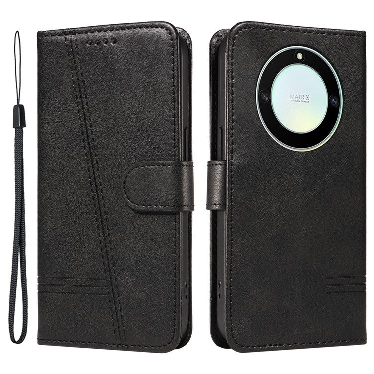 For Honor X40 5G / X9a 5G / Magic5 Lite 5G Case T-Shaped Lines PU Leather Wallet Stand Phone Cover - Black