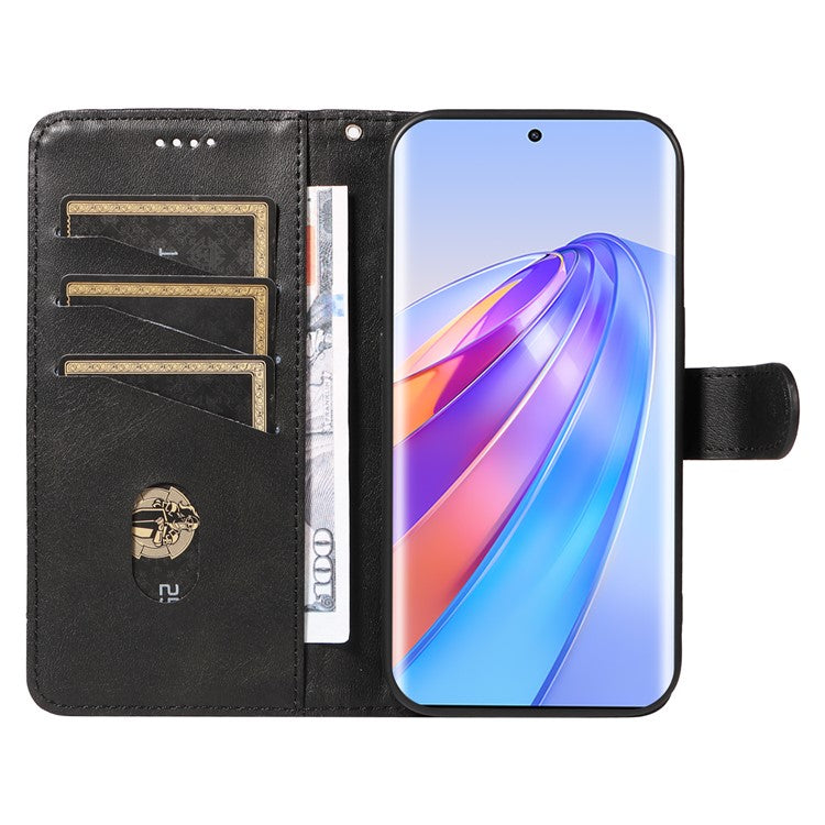 For Honor X40 5G / X9a 5G / Magic5 Lite 5G Case T-Shaped Lines PU Leather Wallet Stand Phone Cover - Black