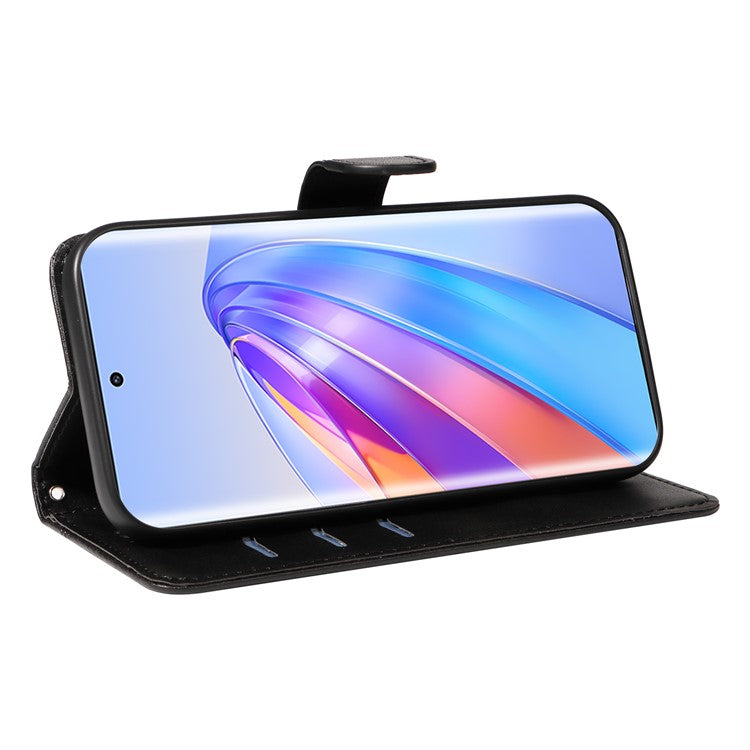 For Honor X40 5G / X9a 5G / Magic5 Lite 5G Case T-Shaped Lines PU Leather Wallet Stand Phone Cover - Black
