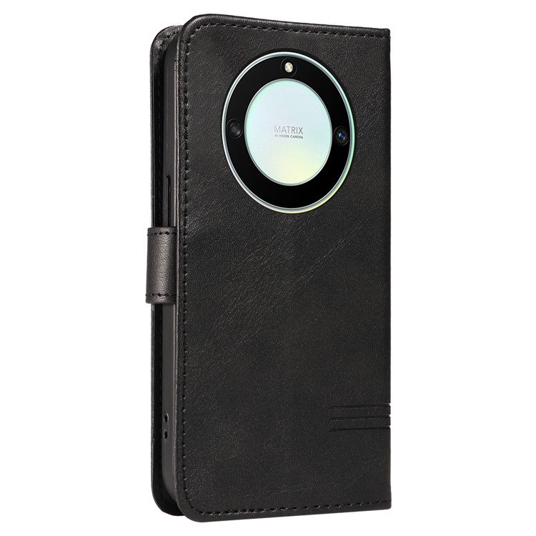 For Honor X40 5G / X9a 5G / Magic5 Lite 5G Case T-Shaped Lines PU Leather Wallet Stand Phone Cover - Black