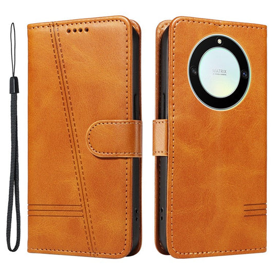 For Honor X40 5G / X9a 5G / Magic5 Lite 5G Case T-Shaped Lines PU Leather Wallet Stand Phone Cover - Yellow