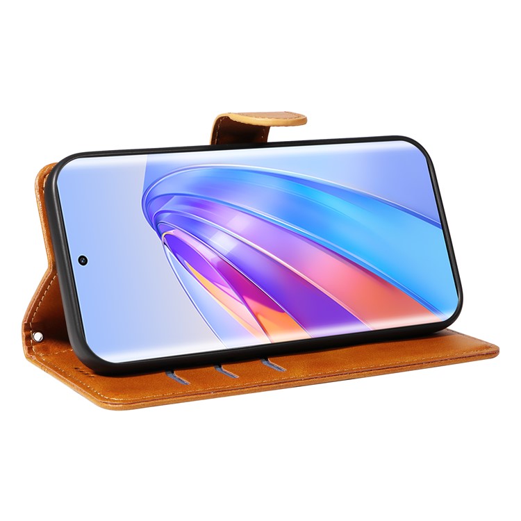 For Honor X40 5G / X9a 5G / Magic5 Lite 5G Case T-Shaped Lines PU Leather Wallet Stand Phone Cover - Yellow