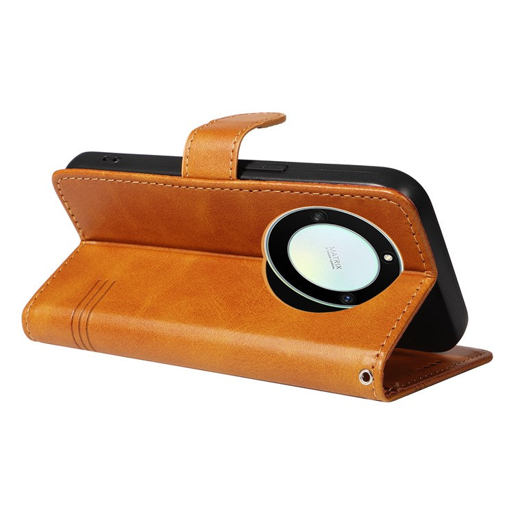 For Honor X40 5G / X9a 5G / Magic5 Lite 5G Case T-Shaped Lines PU Leather Wallet Stand Phone Cover - Yellow