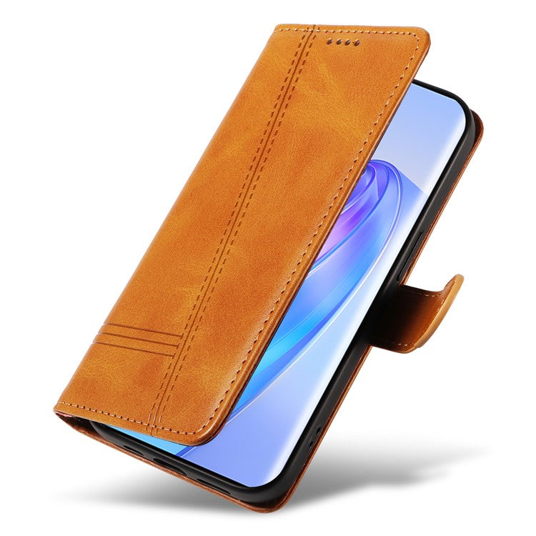 For Honor X40 5G / X9a 5G / Magic5 Lite 5G Case T-Shaped Lines PU Leather Wallet Stand Phone Cover - Yellow