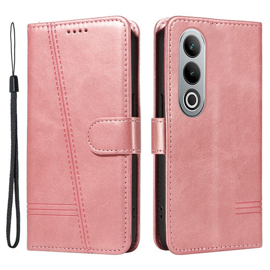 For OnePlus Nord CE4 5G Case T-Shaped Lines PU Leather Wallet Stand Phone Cover - Rose Gold