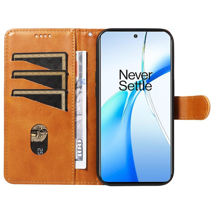 For OnePlus Nord CE4 5G Case T-Shaped Lines PU Leather Wallet Stand Phone Cover - Yellow