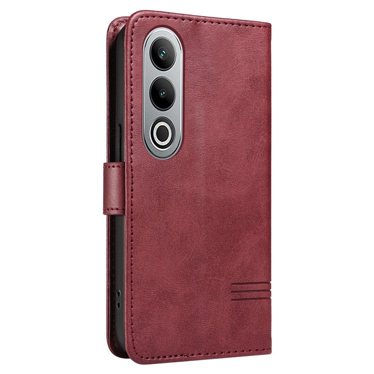 For OnePlus Nord CE4 5G Case T-Shaped Lines PU Leather Wallet Stand Phone Cover - Wine Red