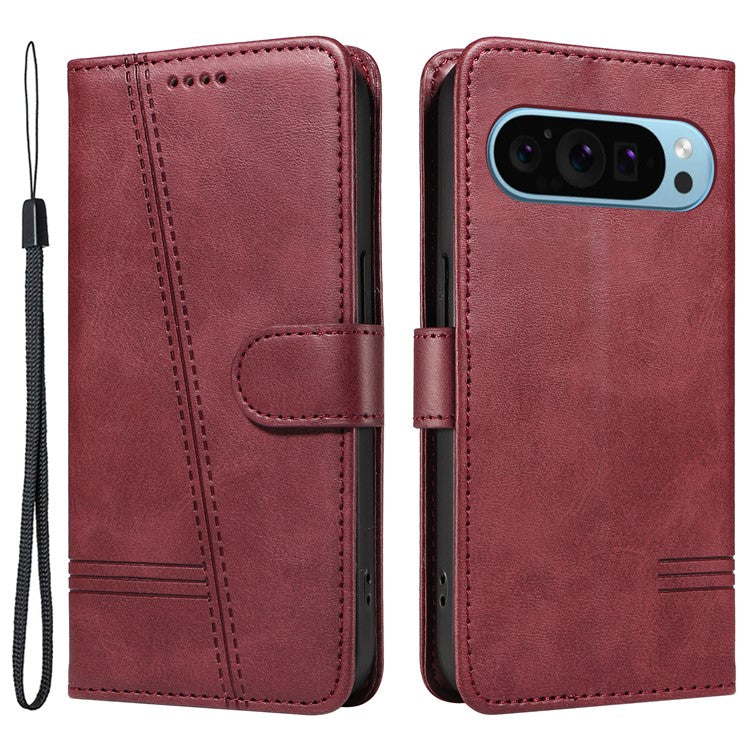 For Google Pixel 9 / 9 Pro Case Leather Book Flip Phone Cover Wallet Stand View - Wine Red
