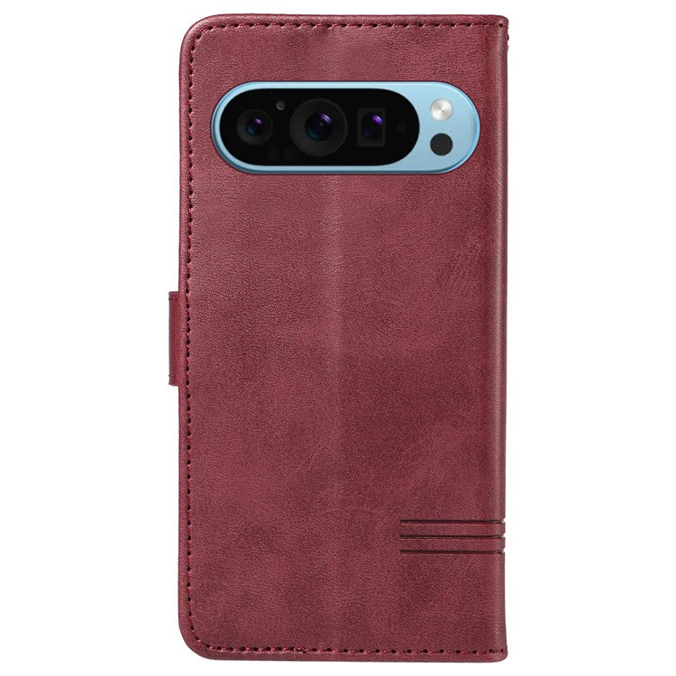 For Google Pixel 9 / 9 Pro Case Leather Book Flip Phone Cover Wallet Stand View - Wine Red