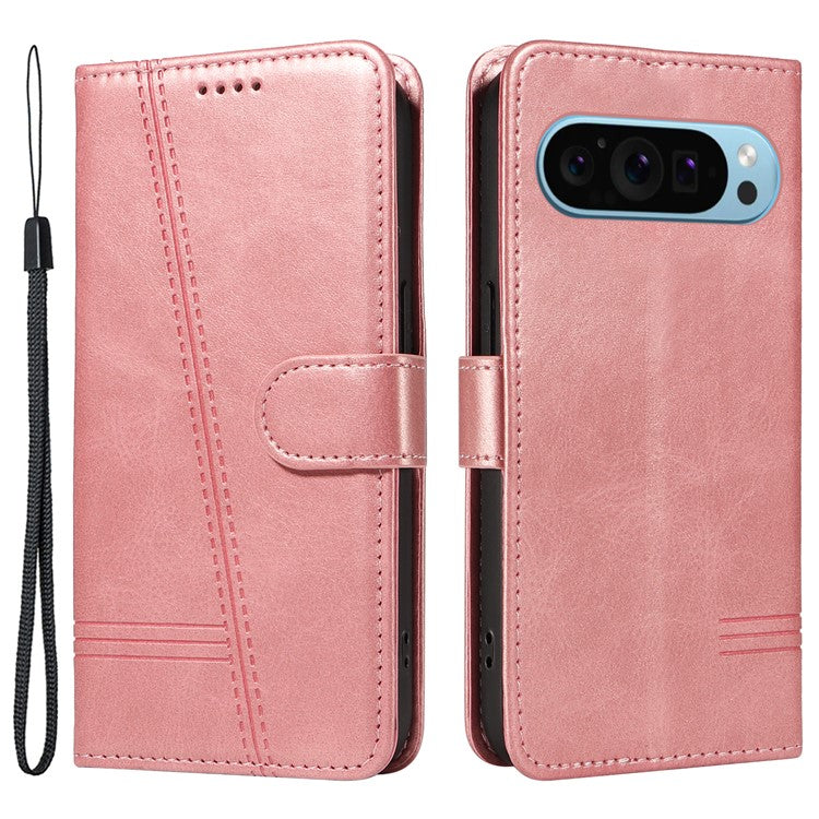 For Google Pixel 9 / 9 Pro Case Leather Book Flip Phone Cover Wallet Stand View - Rose Gold